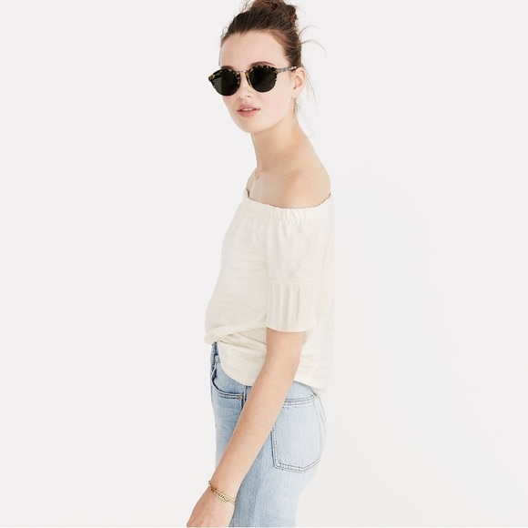 Madewell Off the shoulder texture top, cream, sz M, short sleeve, knit - Picture 4 of 13